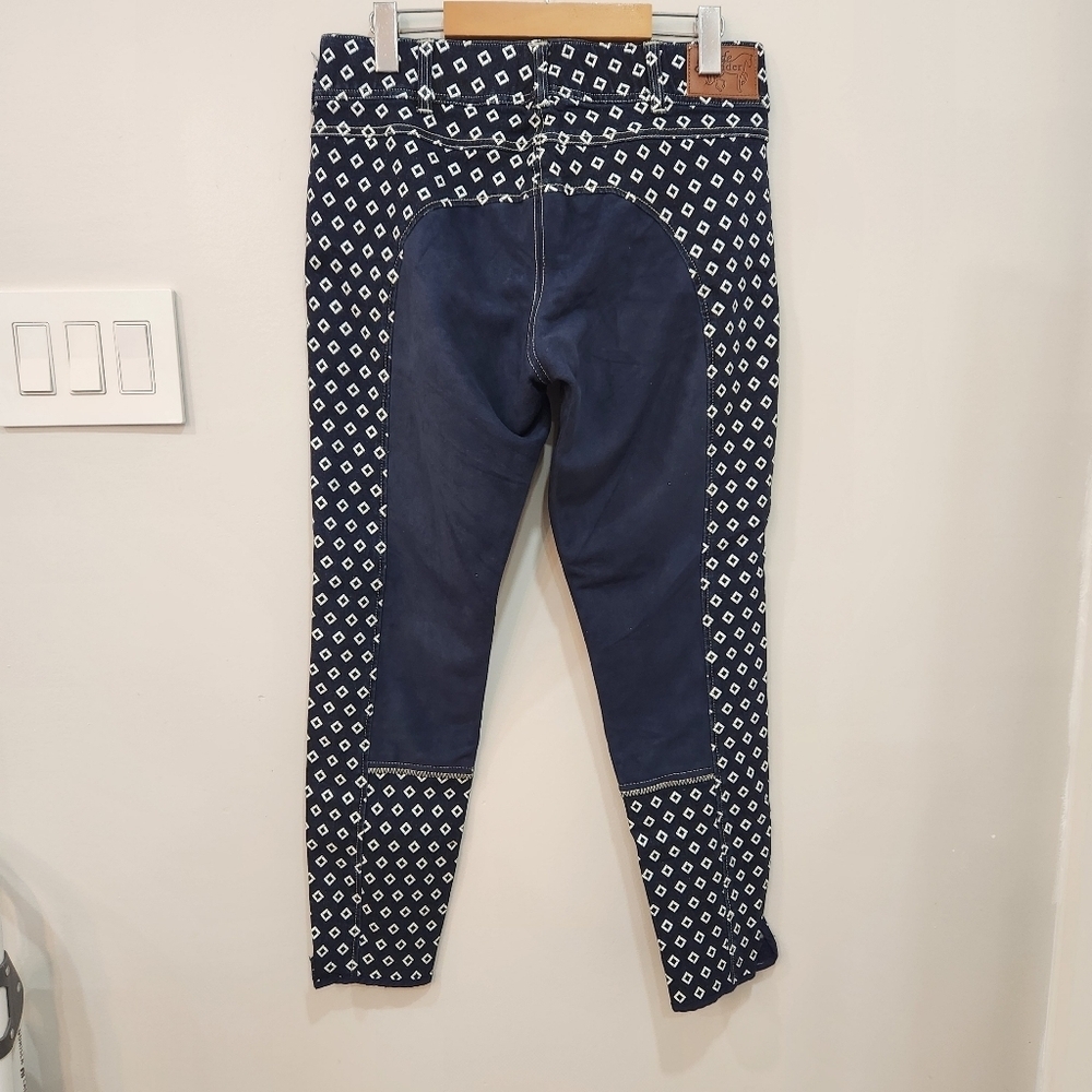Goode Rider Full Seat Breaches Size 32R Blue Diamond All Over Print Stretch - Picture 2 of 16